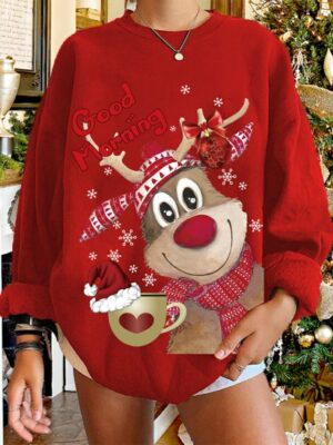 Christmas Elk Graphic Hoodie - Festive Holiday Sweatshirt