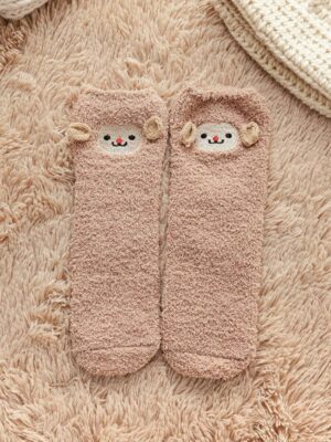 Cozy Brown Animal-Themed Fuzzy Socks - Adorable Monkey Design for Winter Warmth