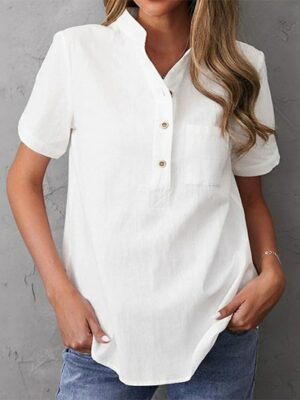 Elegant White Blouse for Women: Chic Down Blouse with Pocket Detail