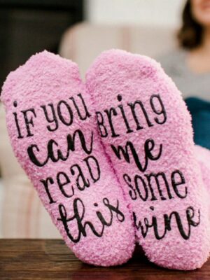 Fuzzy Velvet Socks with 'If You Can Read This, Bring Me Some Wine' Message - Perfect Cozy Gift for Her