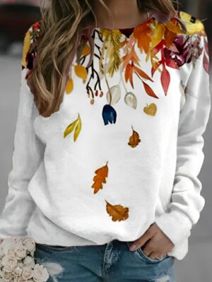 Autumnal Elegance Crewneck Sweatshirt with Vibrant Leaf Prints