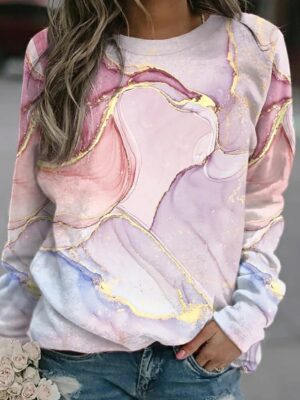 Ethereal Pink Watercolor and Gold Accent Sweatshirt - Artistic Expression