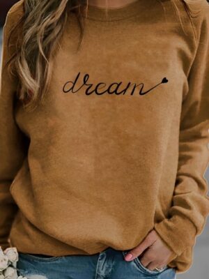 Inspirational 'Dream' Script Brown Sweatshirt - Embrace Your Aspirations