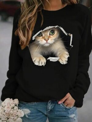 Peekaboo Cat Black Crewneck Sweatshirt
