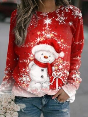 Radiant Christmas Sweatshirt: Snowman & Snowflakes Festive Sweatshirt Design