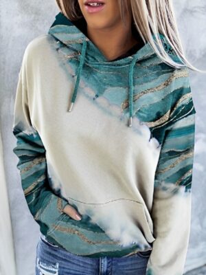 Seaside Escape Graphic Hooded Sweatshirt with Tan Stripes