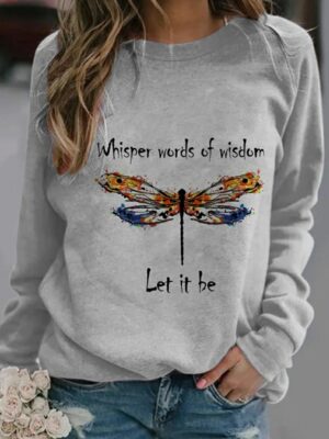 Whispering Wisdom Dragonfly Sweatshirt - Let It Be Grey Casual Pullover