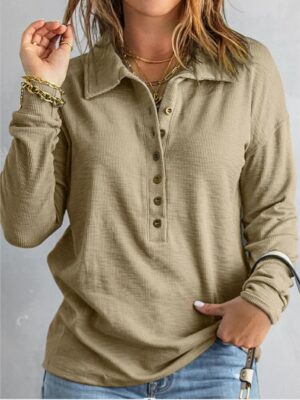 Textured Button-Up Long Sleeve Blouse - Timeless Elegance Meets Modern Comfort